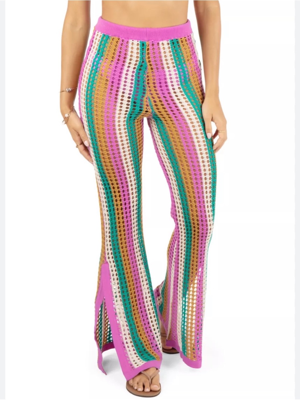 Hurley Crochet Beach Pants Striped purple‎ Mesh Cover Up Wide Leg Women’s medium